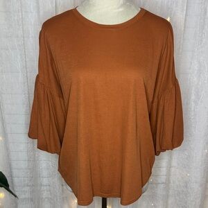 Miou Muse Women's Rust Blouse with Balloon Sleeves